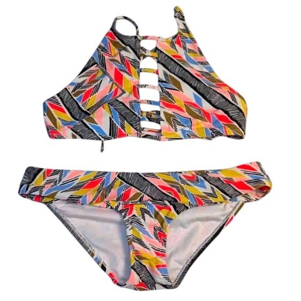 Volcom‎ ~ Tidal Motion Geometric Chevron ~ High Neck Bikini Set Swimsuit ~ Small